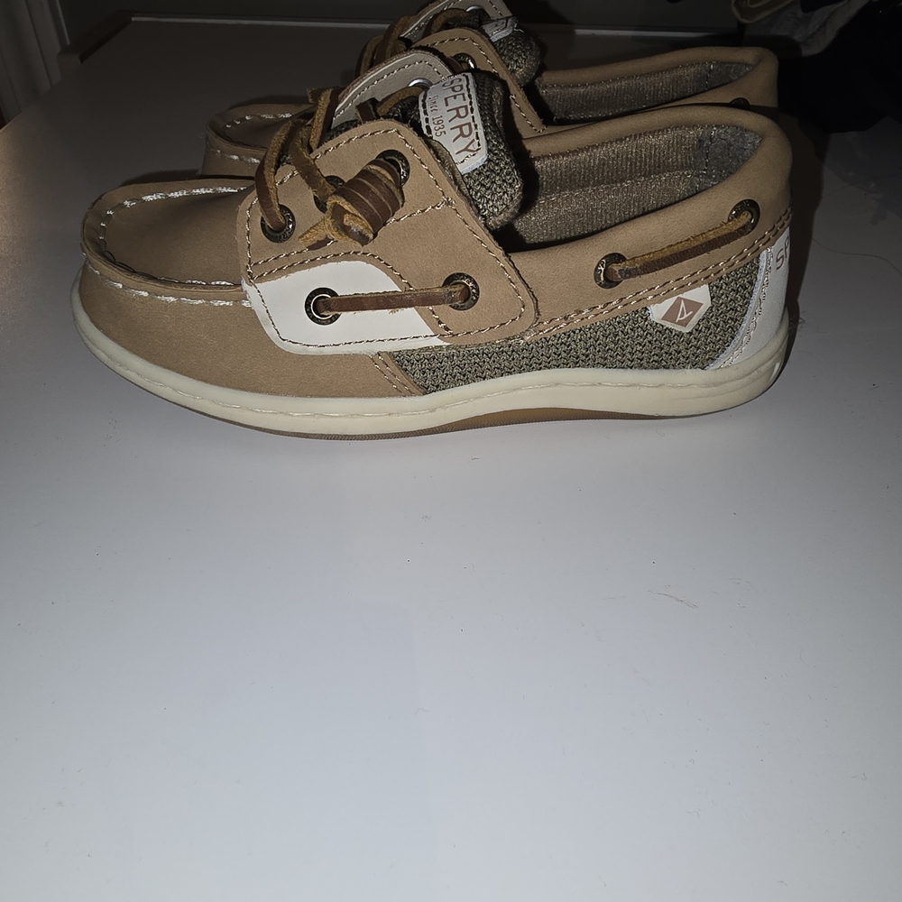 Sperry Kids Tan and White Moccasin Boat Shoes